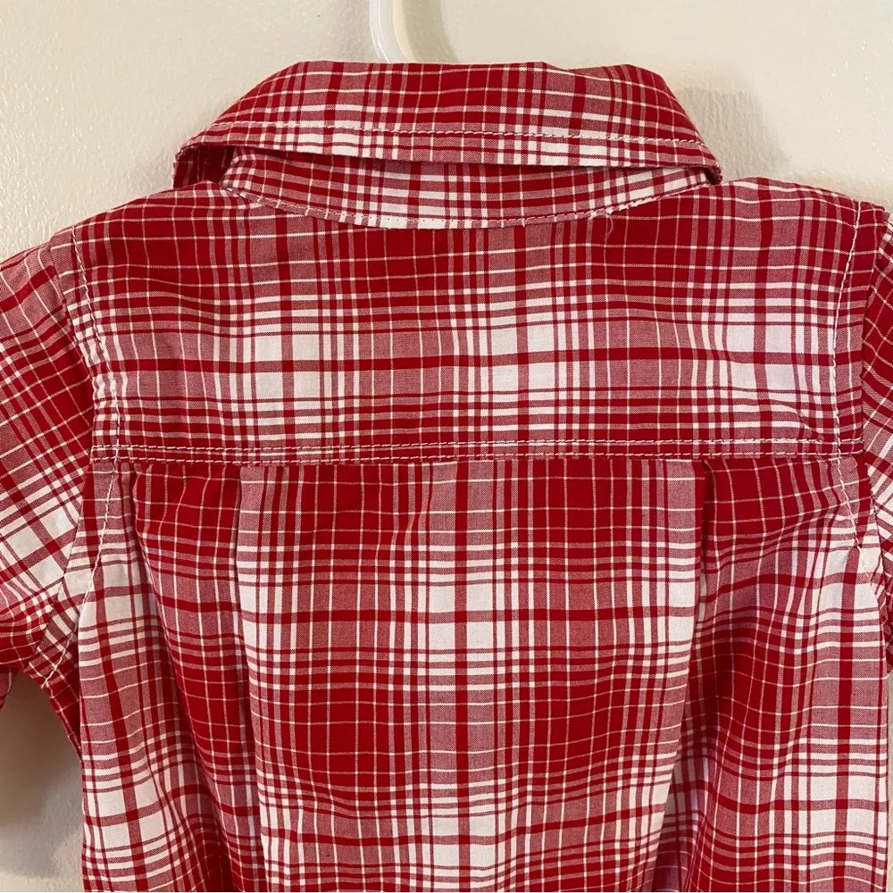 Red and white plaid long sleeve bodysuit with point collar